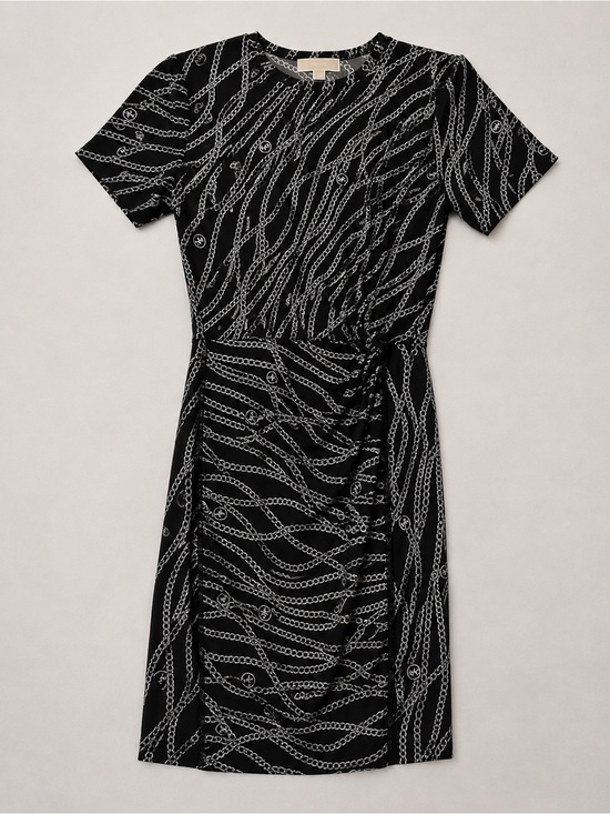 Michael Kors Dresses & Skirts - MICHAEL Michael Kors Black Chain Print Draped Faux Wrap Dress XS